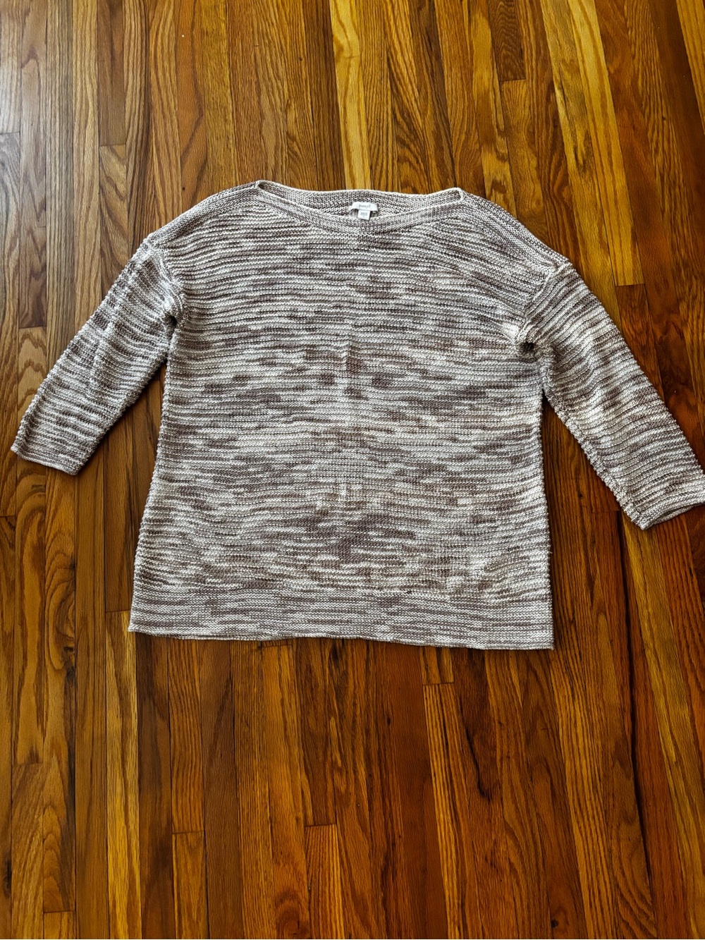 Crewneck Marled Knit Sweater - Taupe/White